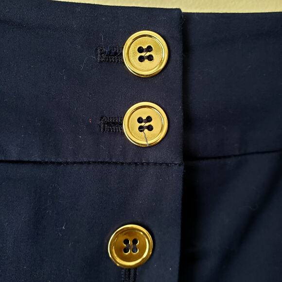 VTG Talbots Classic Stretch Cotton Pencil Skirt 12 Navy Blue Gold Neutral Career - Picture 2 of 11